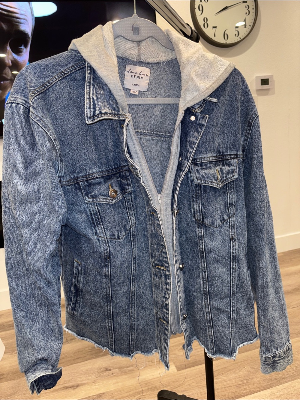 Love Tree Blue Denim Jacket with Gray Hooded Liner